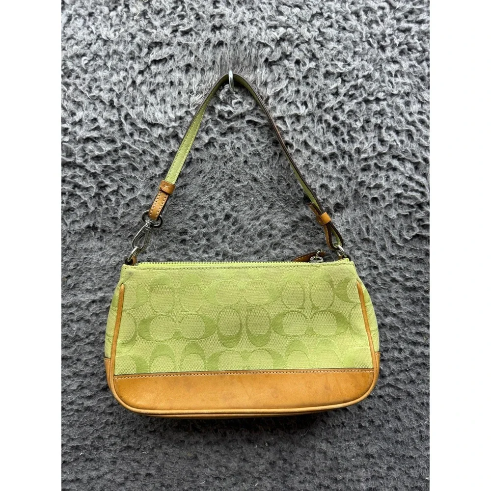 Vintage Coach Womens Signature Monogram Demi Shoulder Bag Lime Green 6094